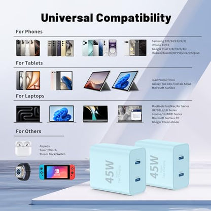 45W Dual USB-C Fast Charger with Charging Cables