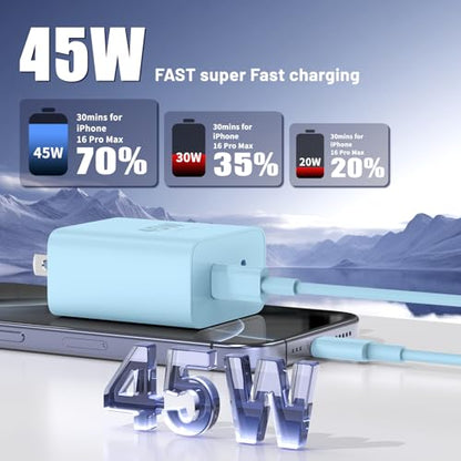 45W Dual USB-C Fast Charger with Charging Cables