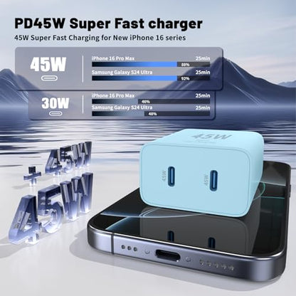 45W Dual USB-C Fast Charger with Charging Cables