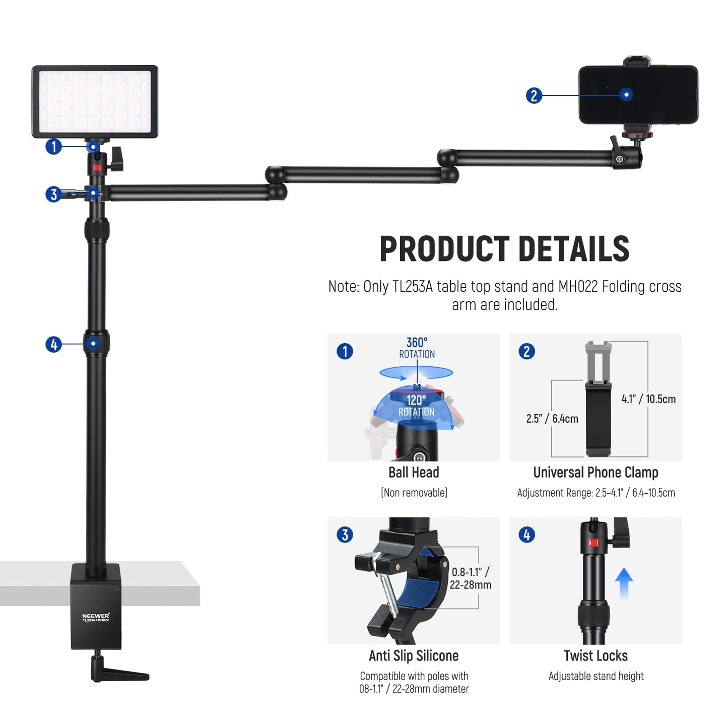 Overhead Camera Mount with Adjustable Boom Arm