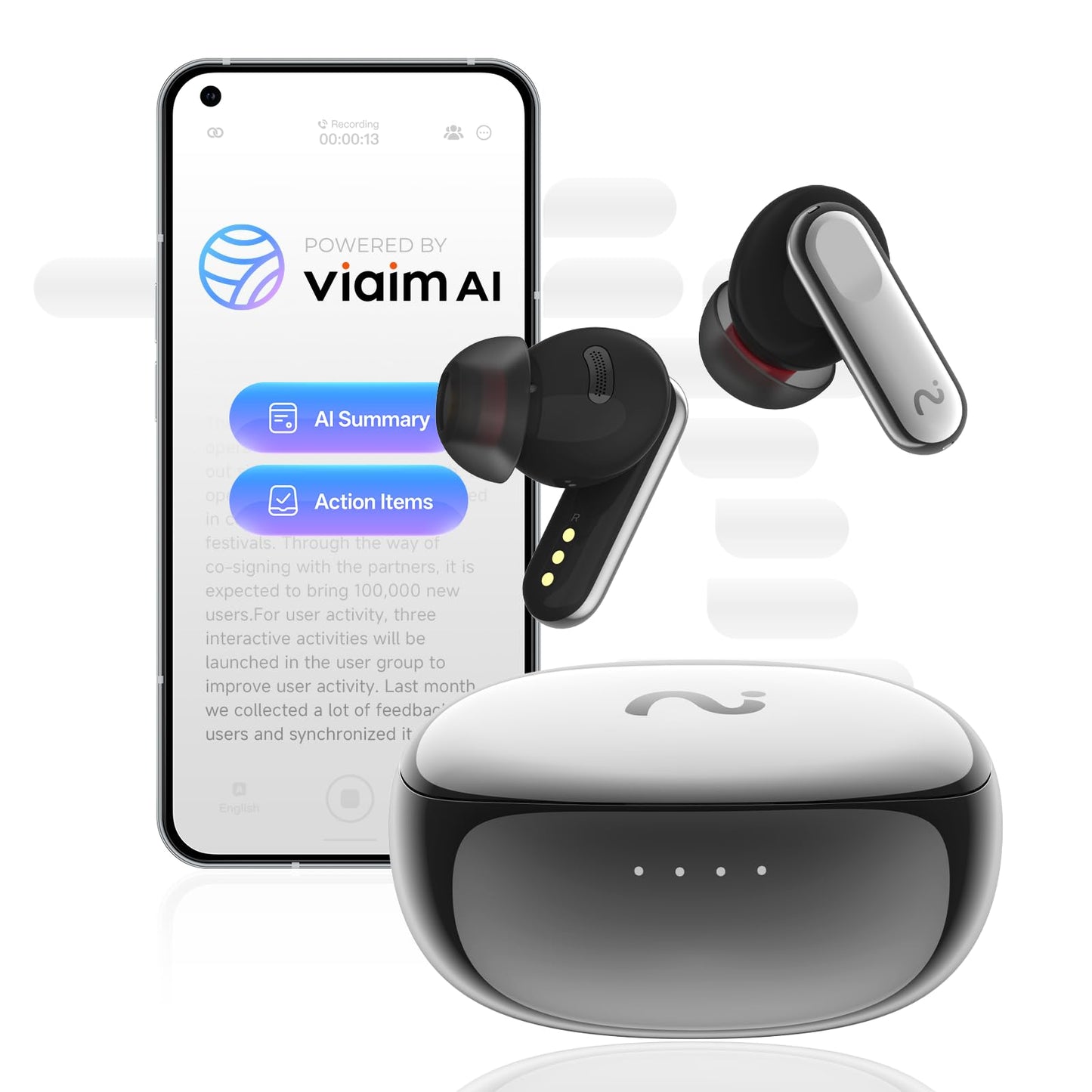 AI Voice Recorder Earbuds with Transcription & ANC