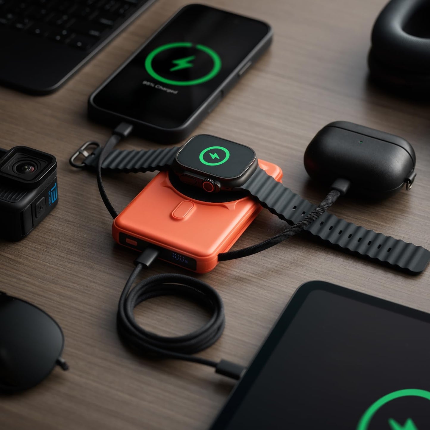 10,000mAh Magnetic Wireless Power Bank with Cables
