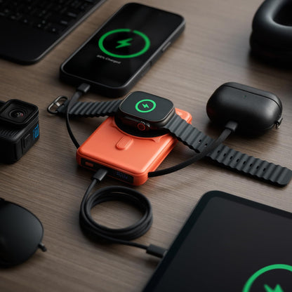 10,000mAh Magnetic Wireless Power Bank with Cables
