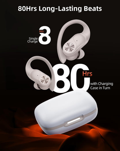 Wireless Earbuds with 80-Hour Playtime and Ear Hooks