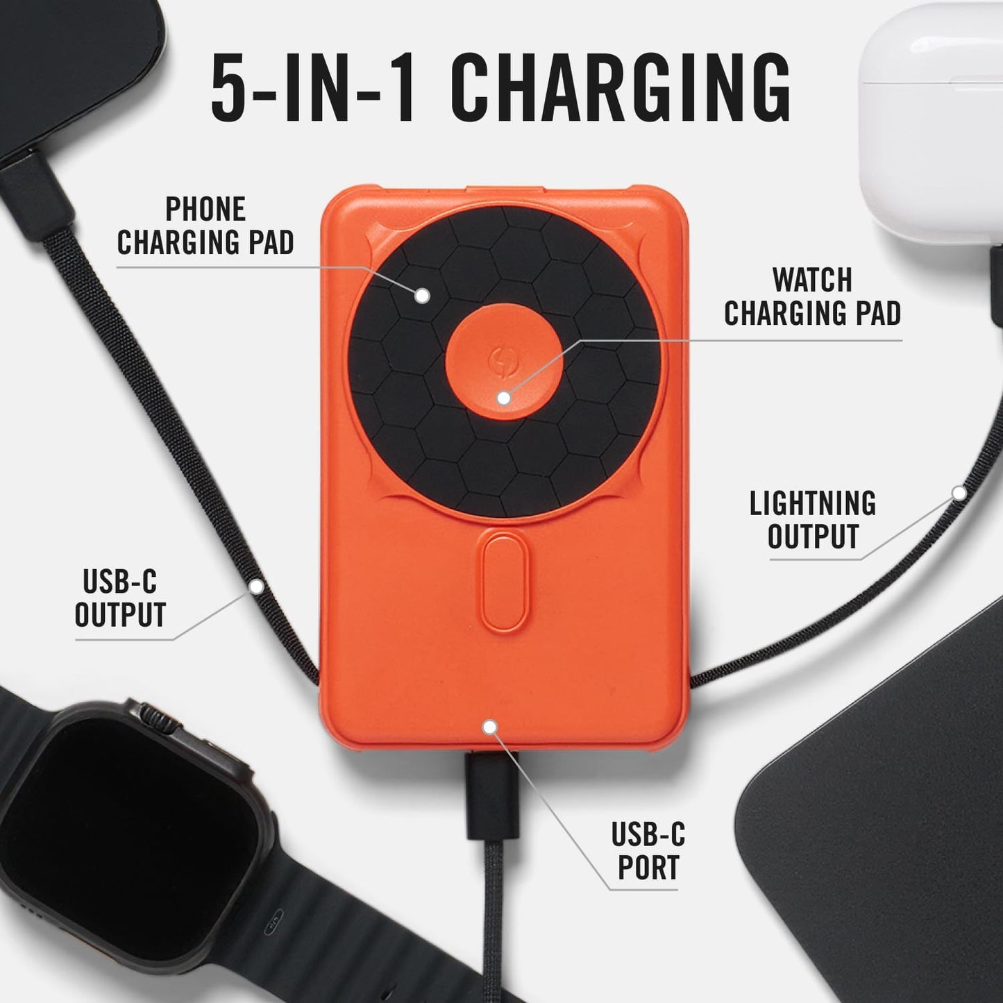10,000mAh Magnetic Wireless Power Bank with Cables