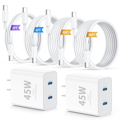 45W Dual USB-C Fast Charger with Charging Cables