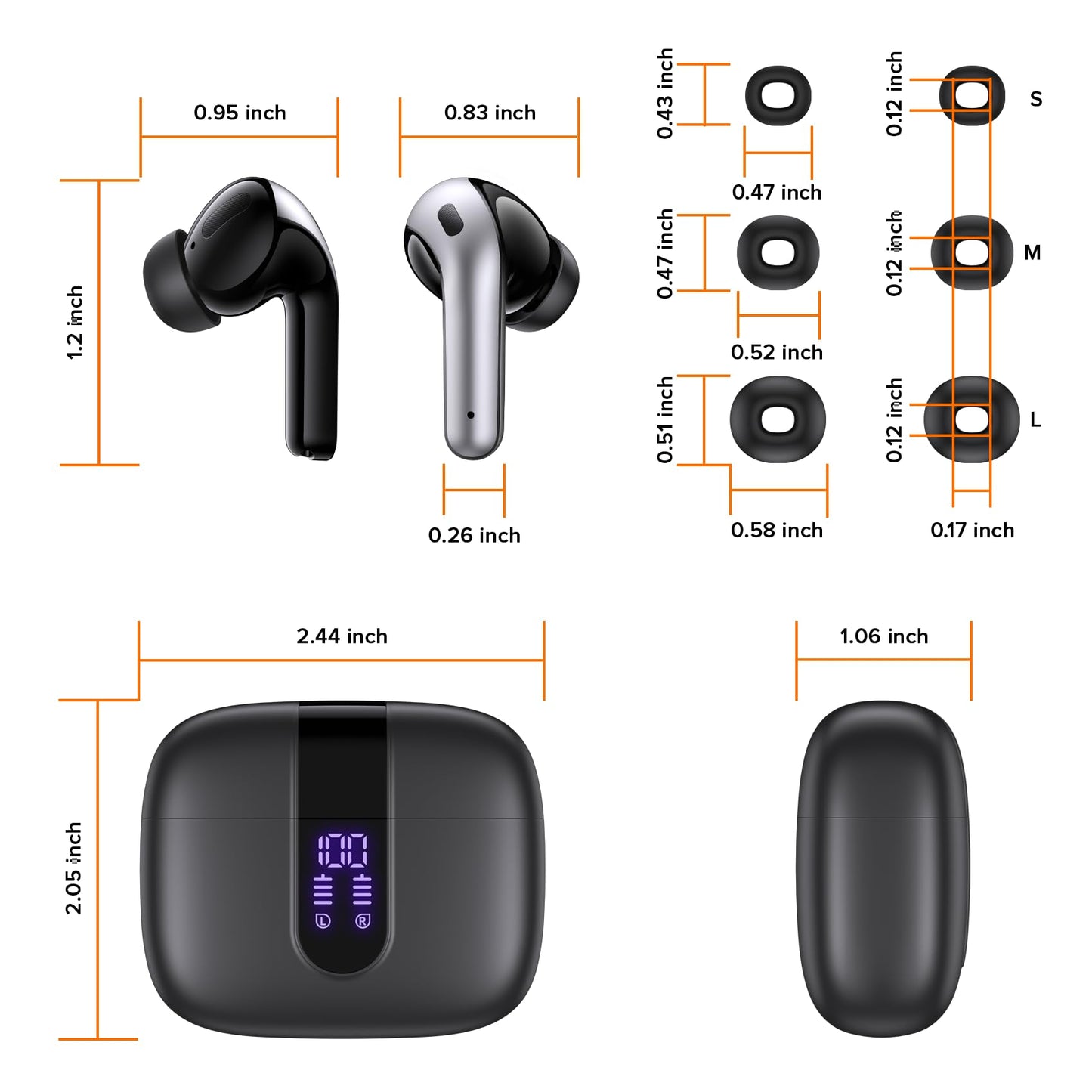 Wireless Earbuds with 60-Hour Playtime and Charging Case