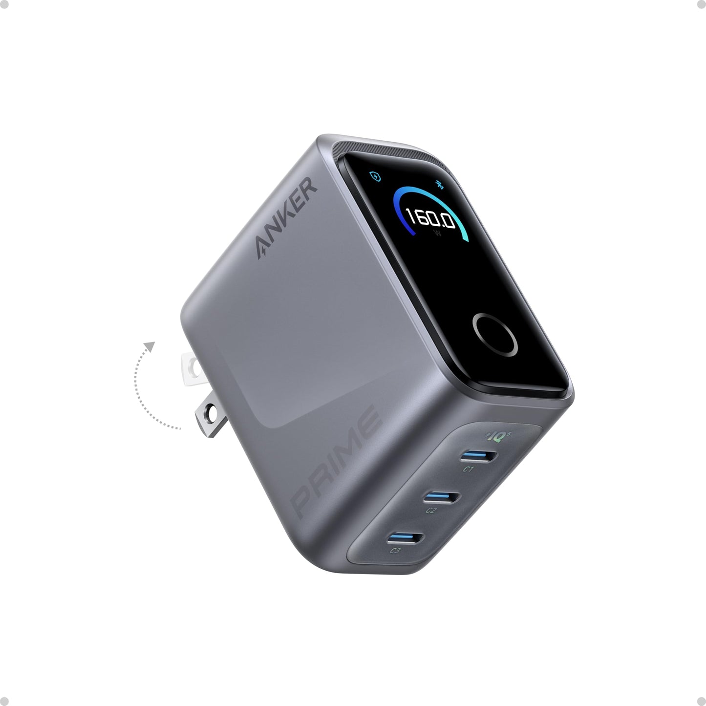 160W 3-Port USB-C GaN Fast Charger with Smart Display