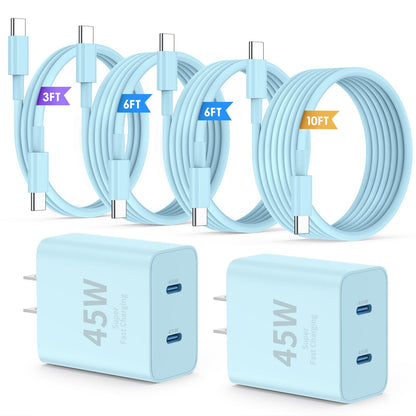 45W Dual USB-C Fast Charger with Charging Cables