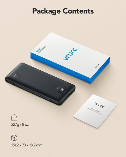 10,000mAh Compact Power Bank with Built-In Cables