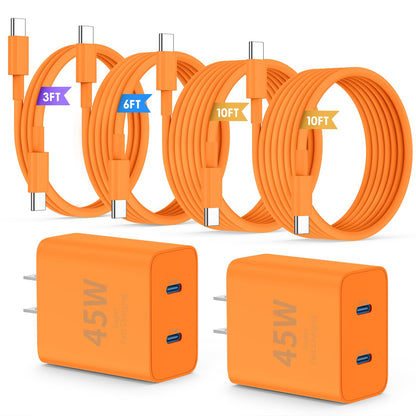 45W Dual USB-C Fast Charger with Charging Cables