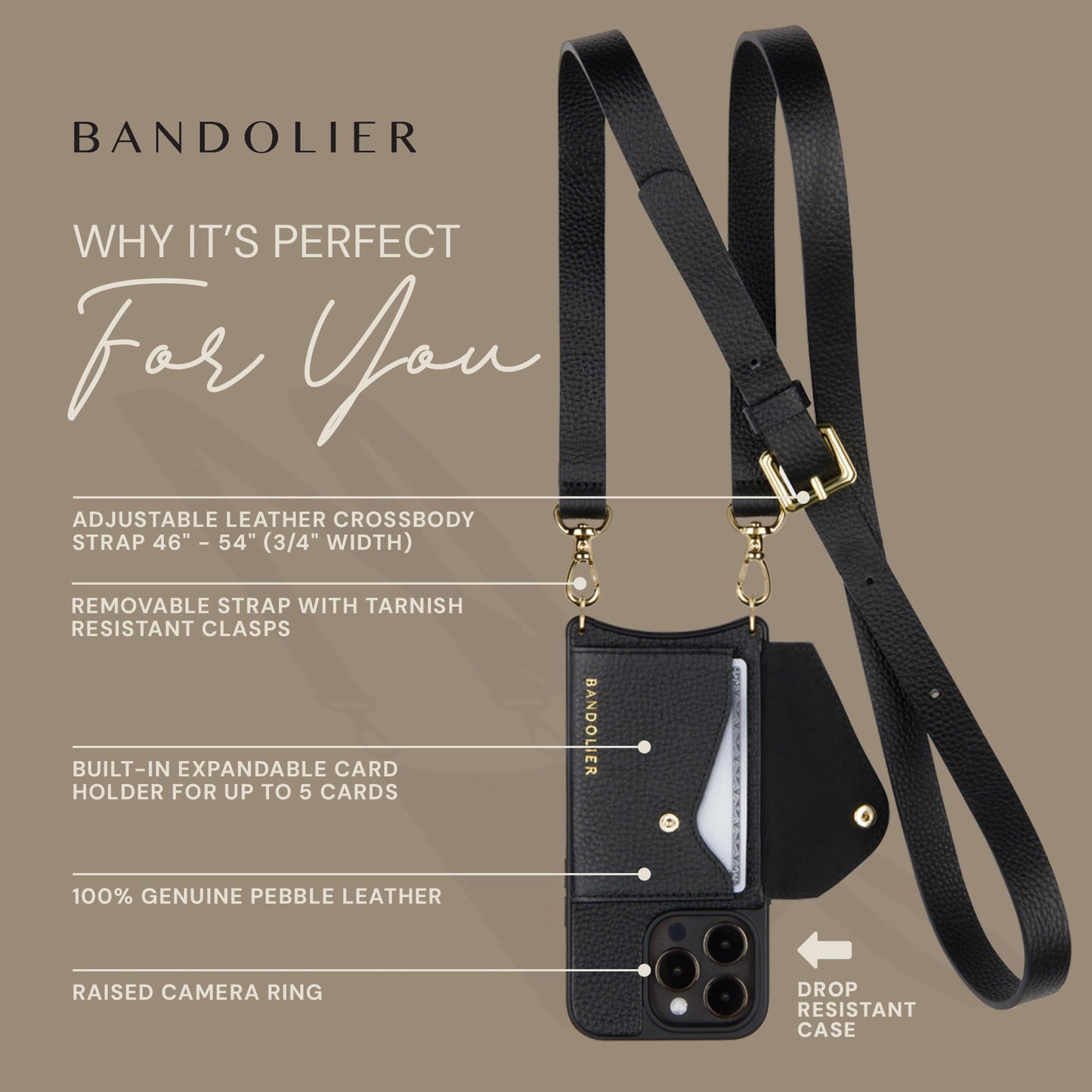 Leather Phone Holster with Strap and Card Slots