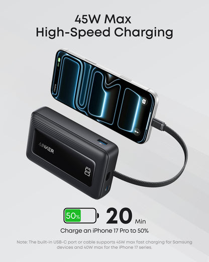20,000mAh Fast Charging Power Bank with Built-In USB-C Cable