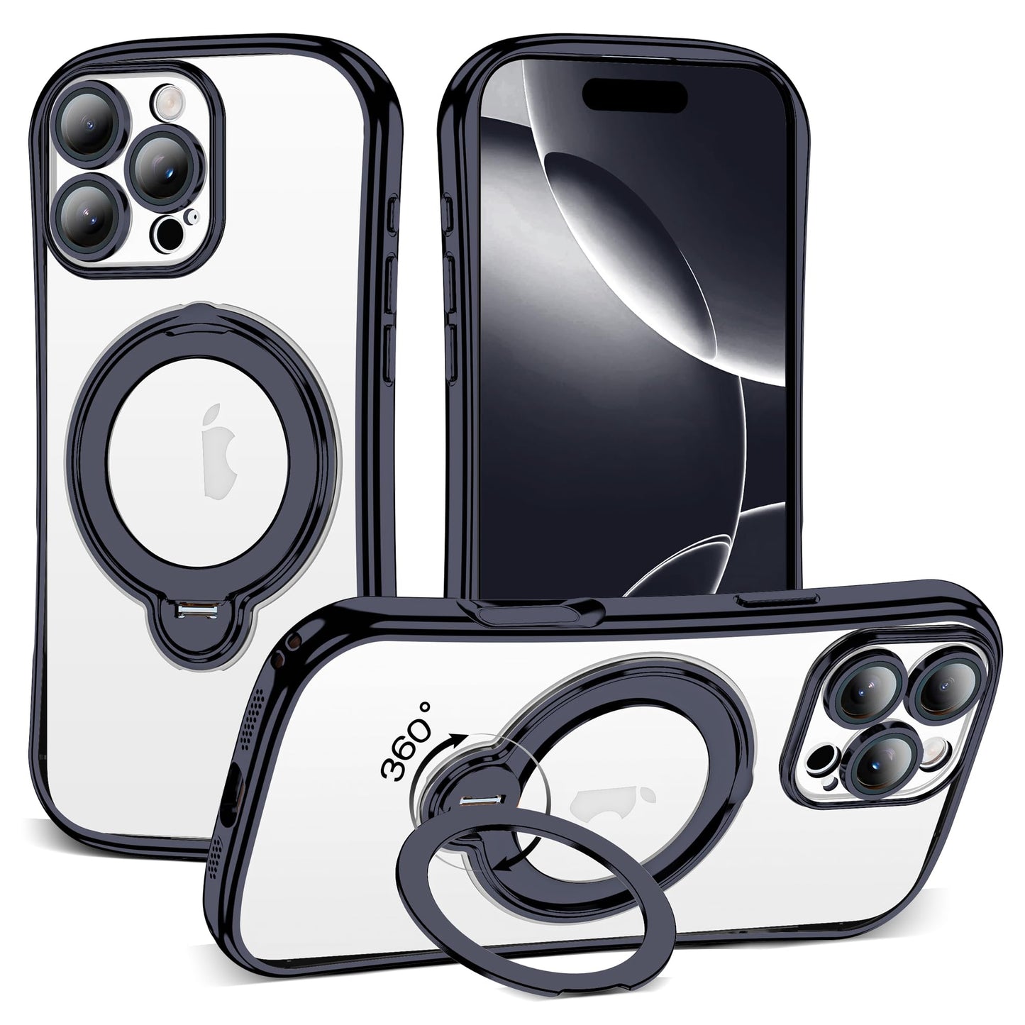 Magnetic Ring Stand Clear Phone Case with Lens Protector
