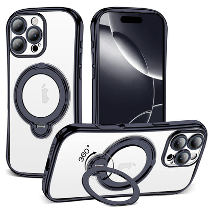 Magnetic Ring Stand Clear Phone Case with Lens Protector