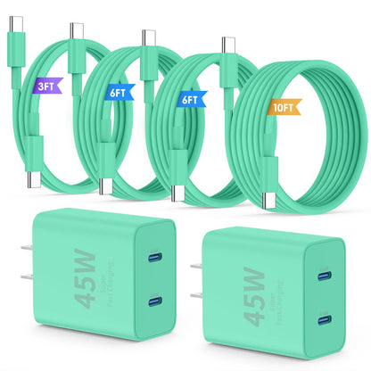 45W Dual USB-C Fast Charger with Charging Cables