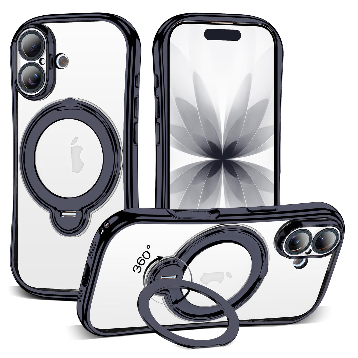 Magnetic Ring Stand Clear Phone Case with Lens Protector