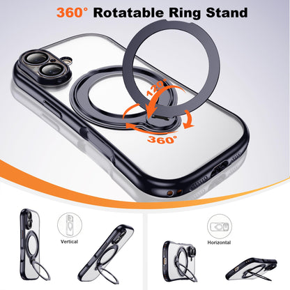 Magnetic Ring Stand Clear Phone Case with Lens Protector