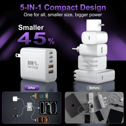 USB C Fast Wall Charger Block 60w