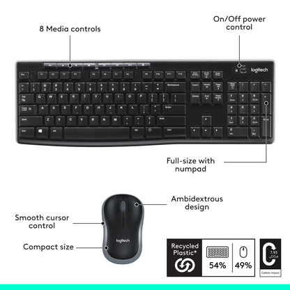 Wireless Keyboard and Mouse Combo with Shortcut Keys