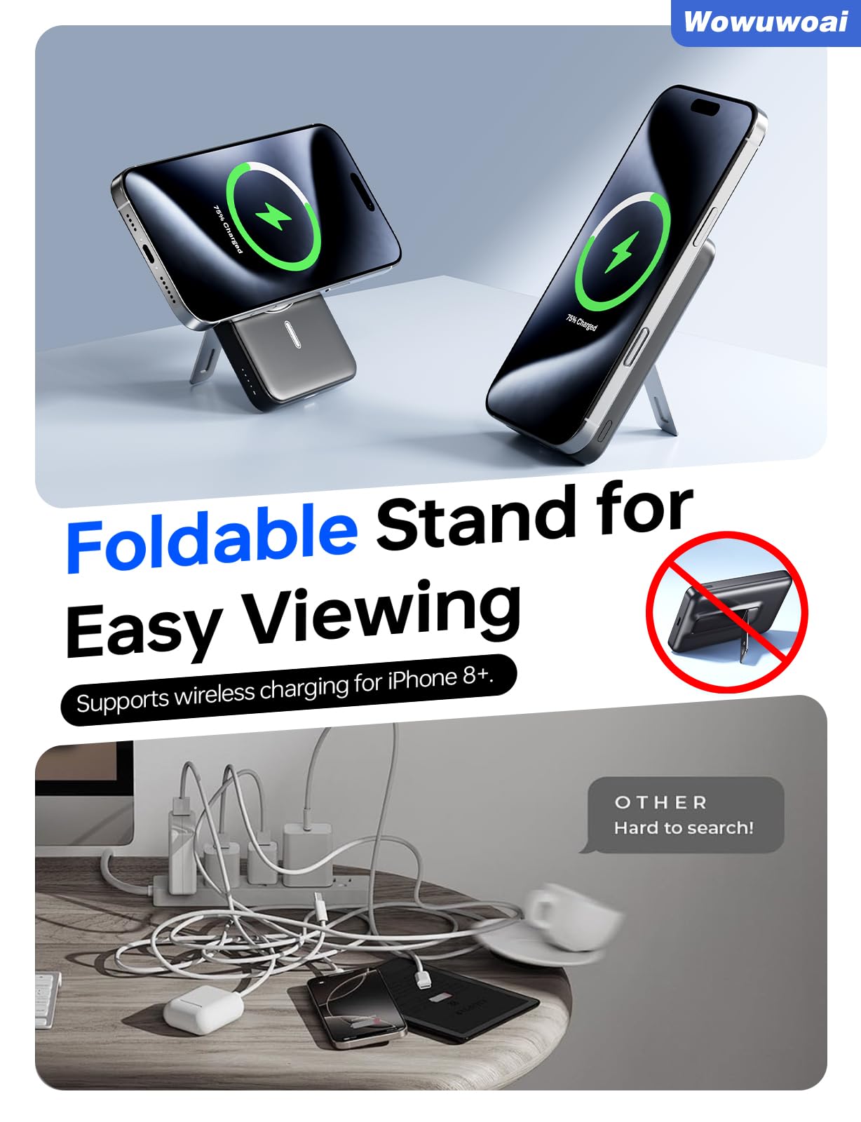 10,000mAh Wireless Power Bank with Stand