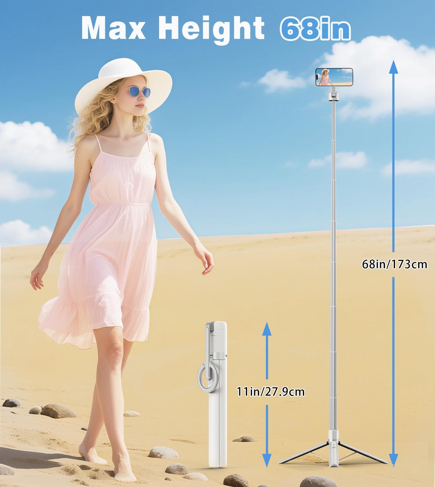 Magnetic Selfie Stick Tripod with Remote Control