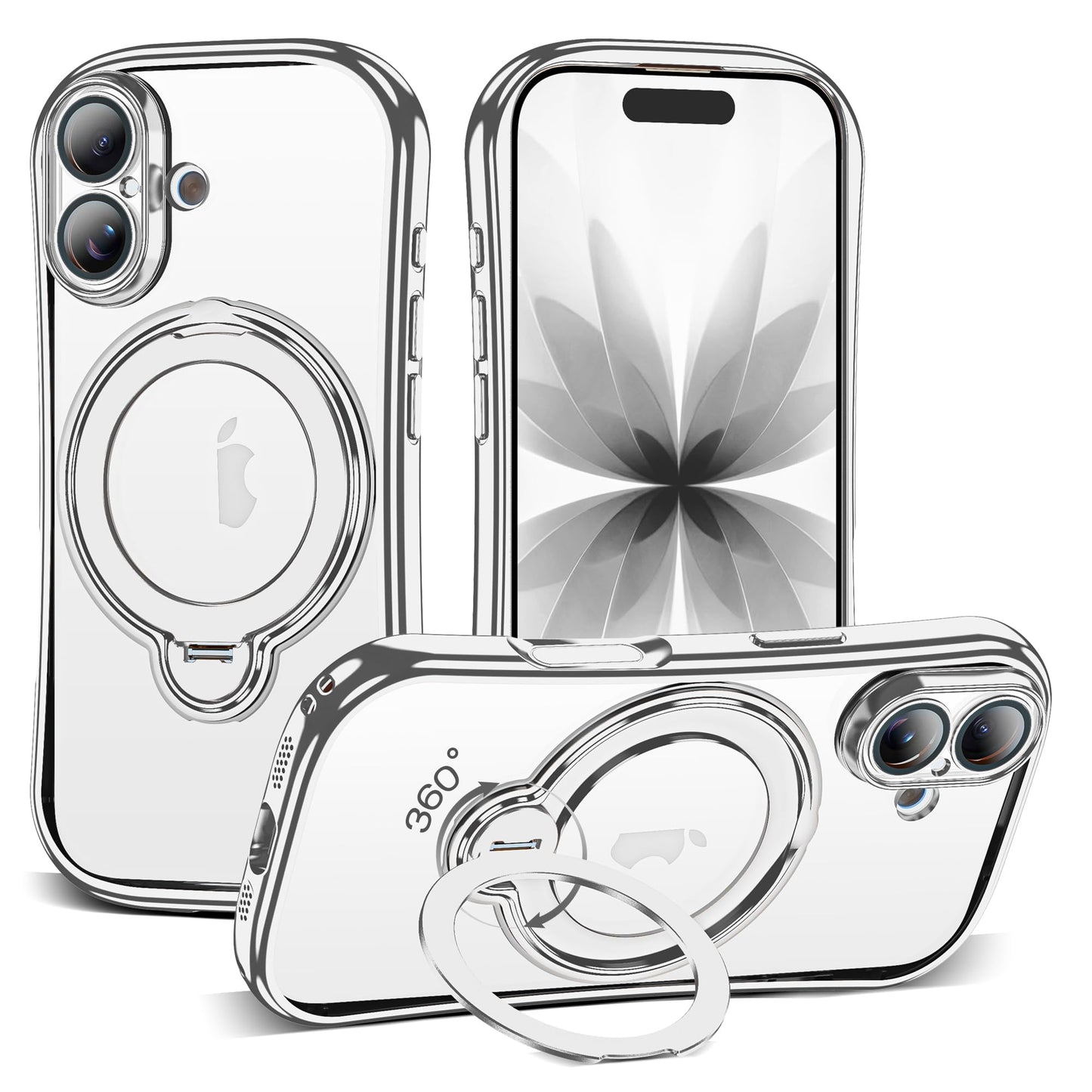 Magnetic Ring Stand Clear Phone Case with Lens Protector