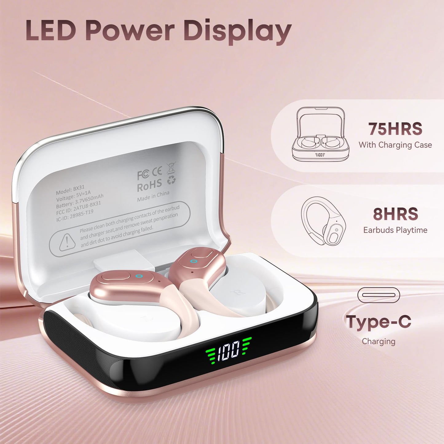 Sports Wireless Earbuds with 75-Hour Playtime