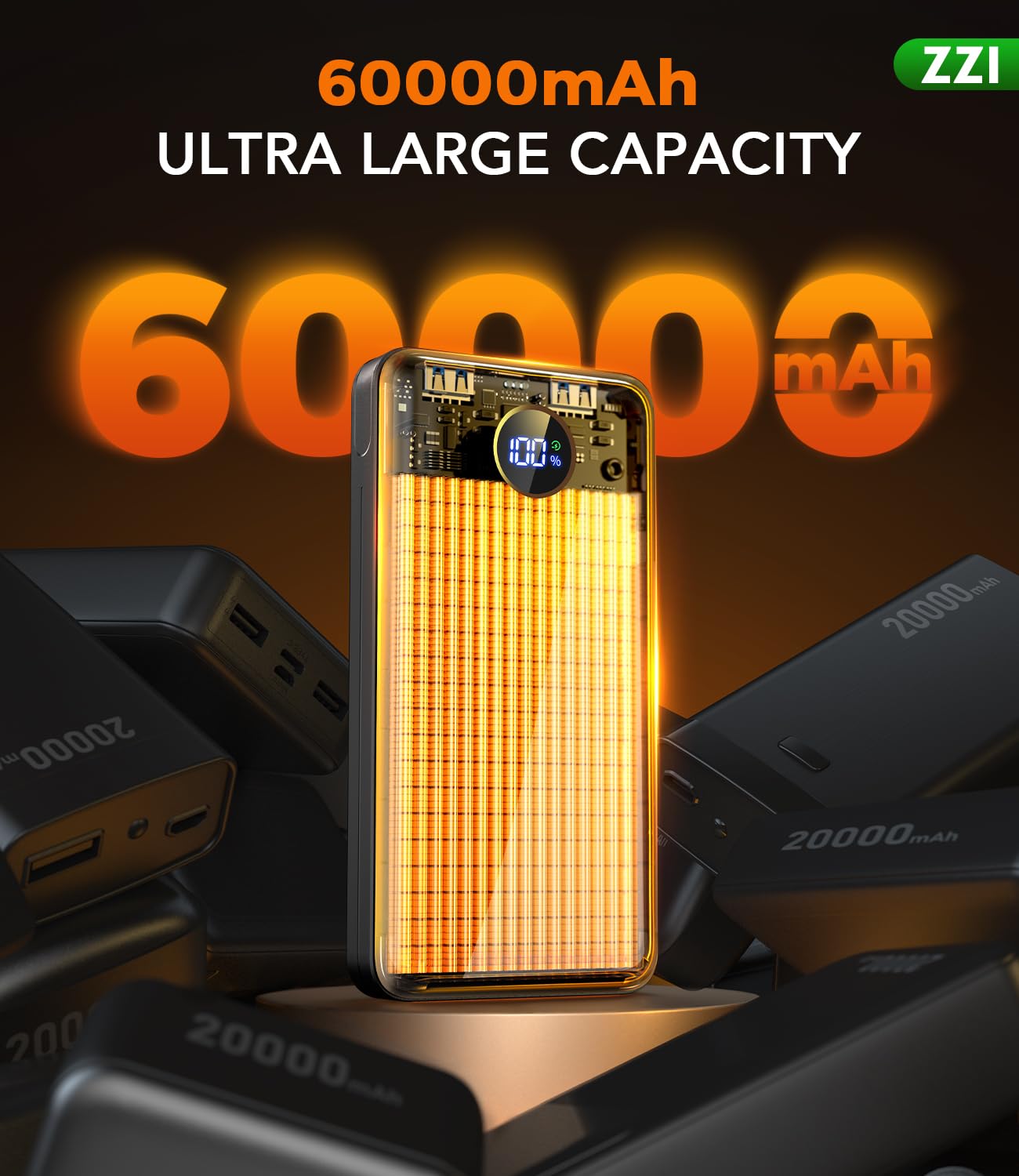 60,000mAh Fast Charging Portable Power Bank with Cables