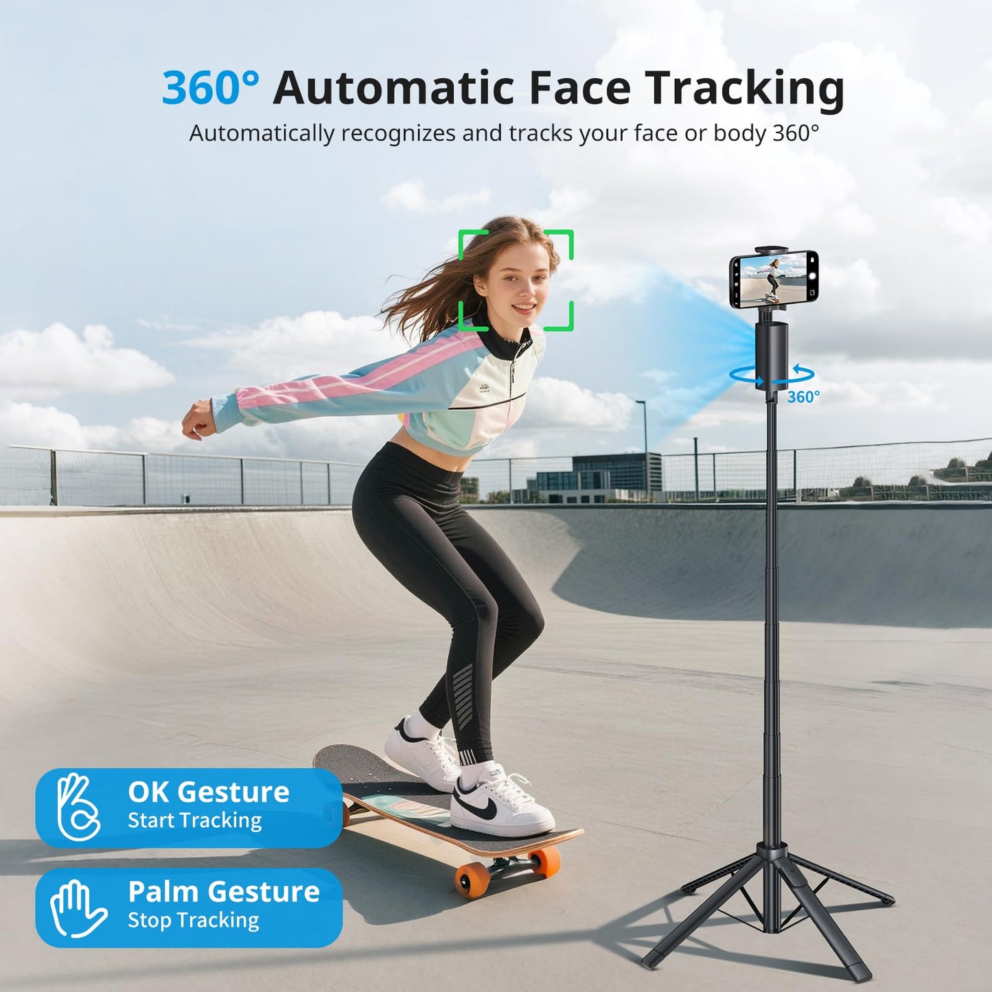 Auto Tracking Phone Tripod with 360° Rotation