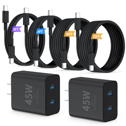 45W Dual USB-C Fast Charger with Charging Cables