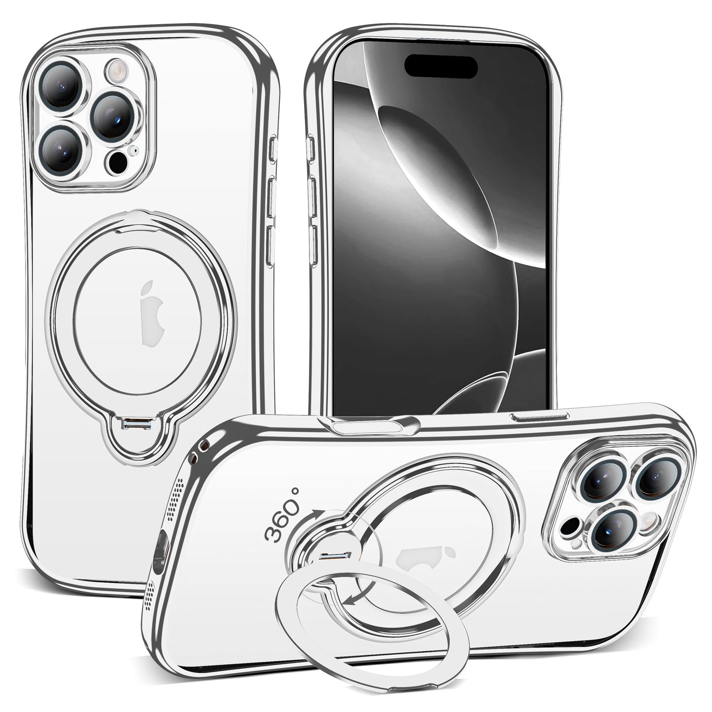 Magnetic Ring Stand Clear Phone Case with Lens Protector
