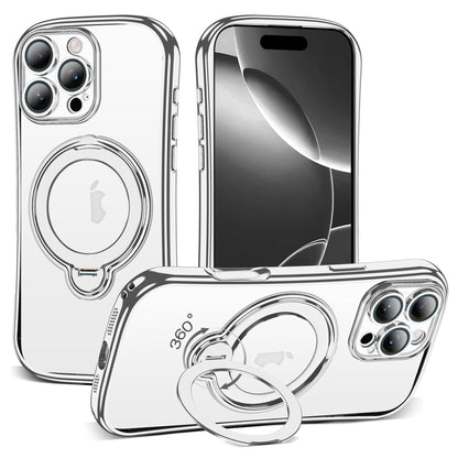 Magnetic Ring Stand Clear Phone Case with Lens Protector