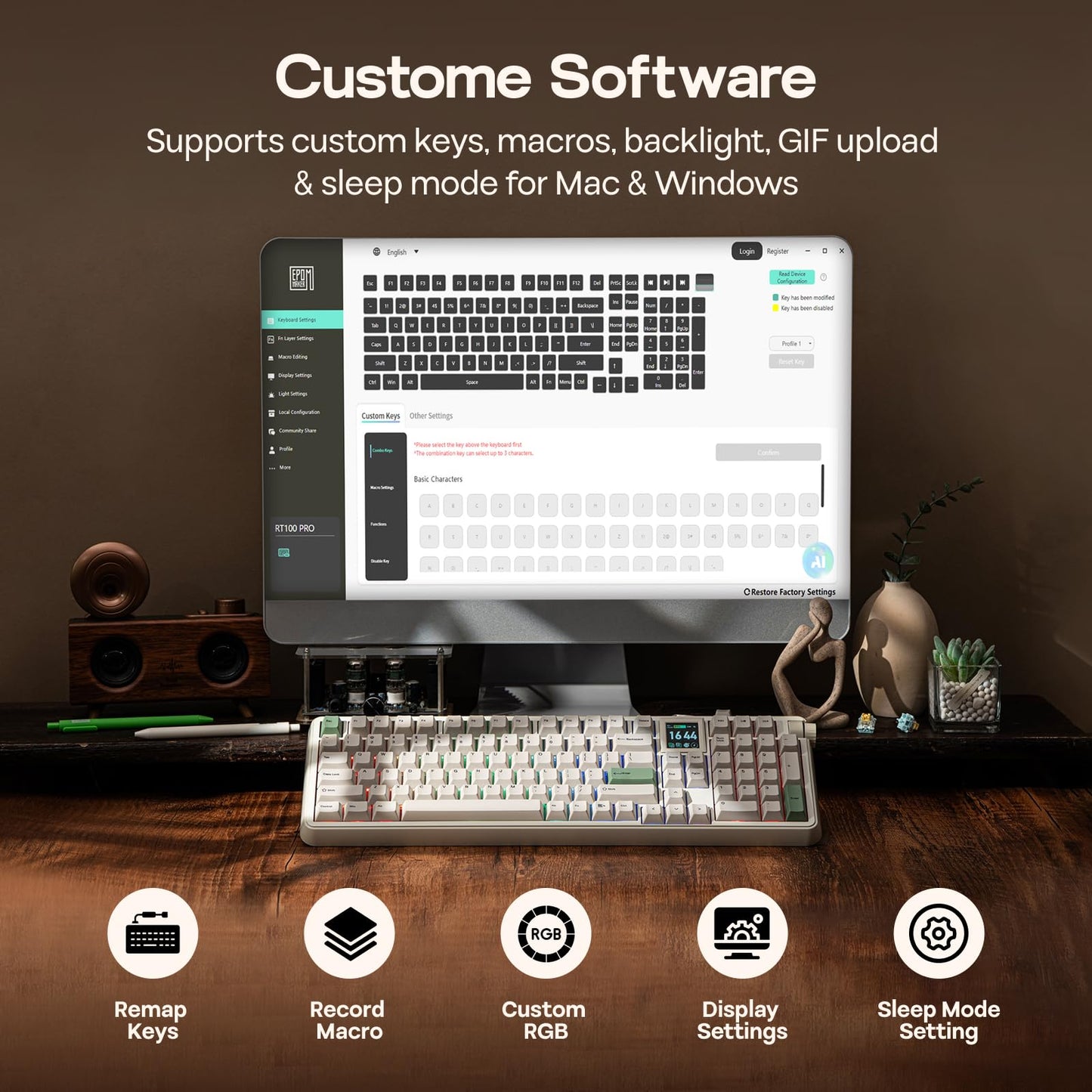 Wireless Mechanical Keyboard with Screen and Knob RGB