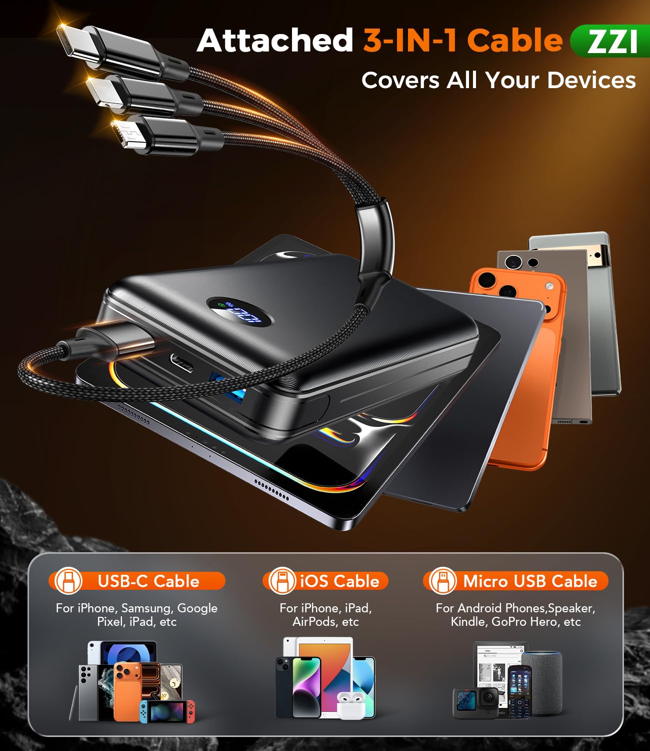 60,000mAh Fast Charging Portable Power Bank with Cables
