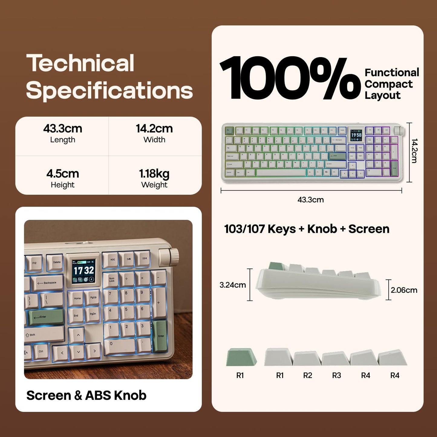 Wireless Mechanical Keyboard with Screen and Knob RGB