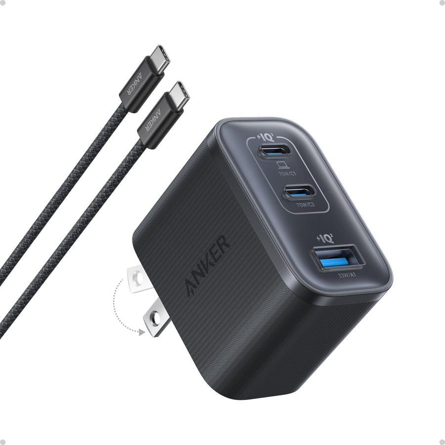 70W 3-Port USB-C Fast Charger with Cable