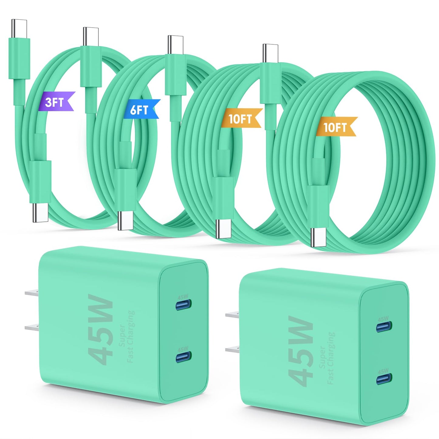 45W Dual USB-C Fast Charger with Charging Cables