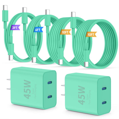 45W Dual USB-C Fast Charger with Charging Cables