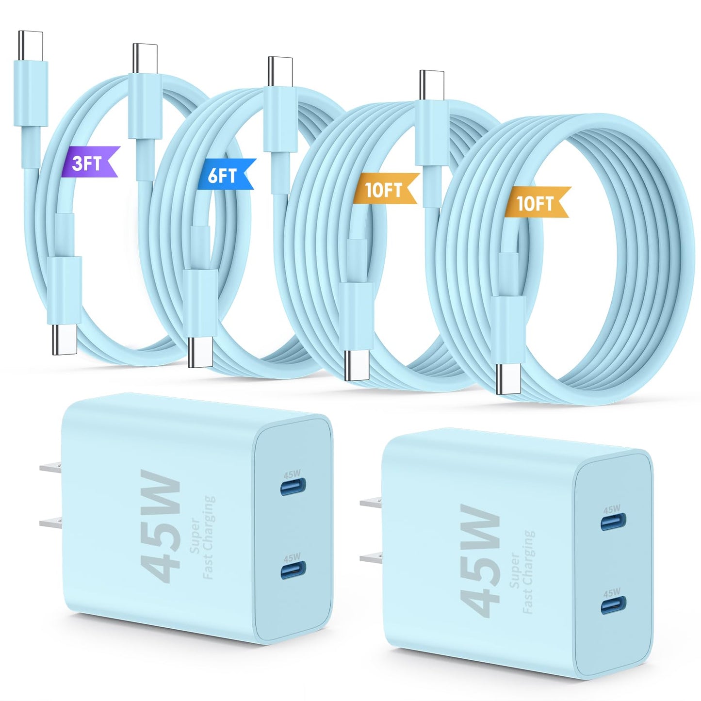 45W Dual USB-C Fast Charger with Charging Cables