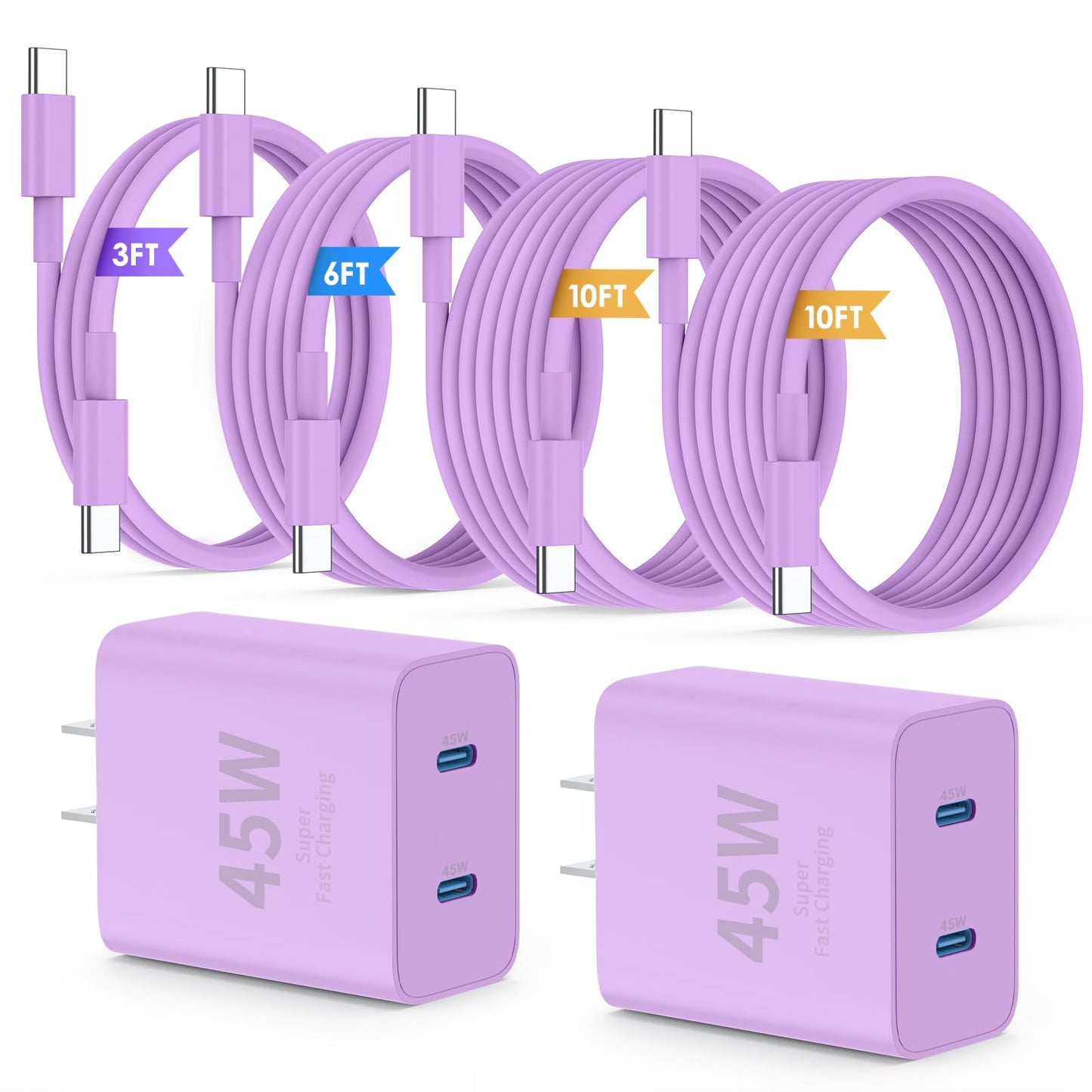 45W Dual USB-C Fast Charger with Charging Cables