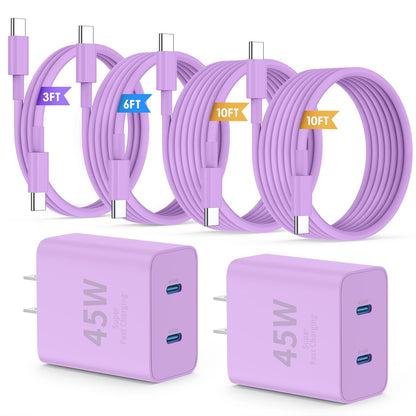 45W Dual USB-C Fast Charger with Charging Cables