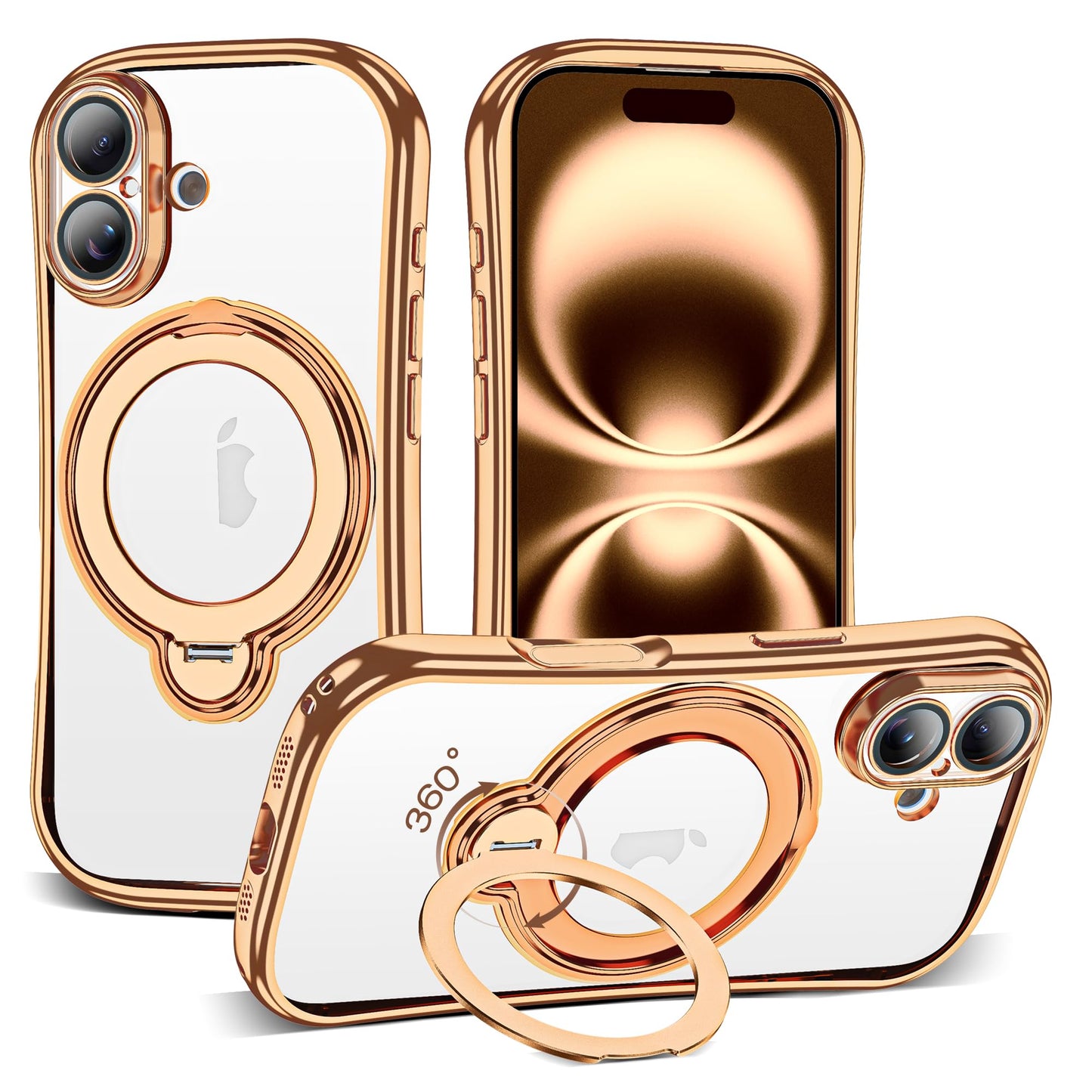 Magnetic Ring Stand Clear Phone Case with Lens Protector