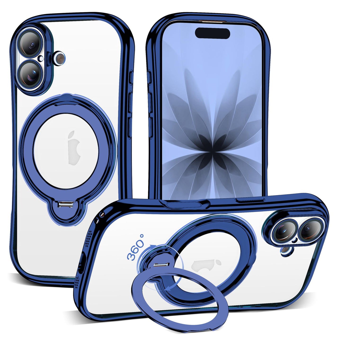 Magnetic Ring Stand Clear Phone Case with Lens Protector