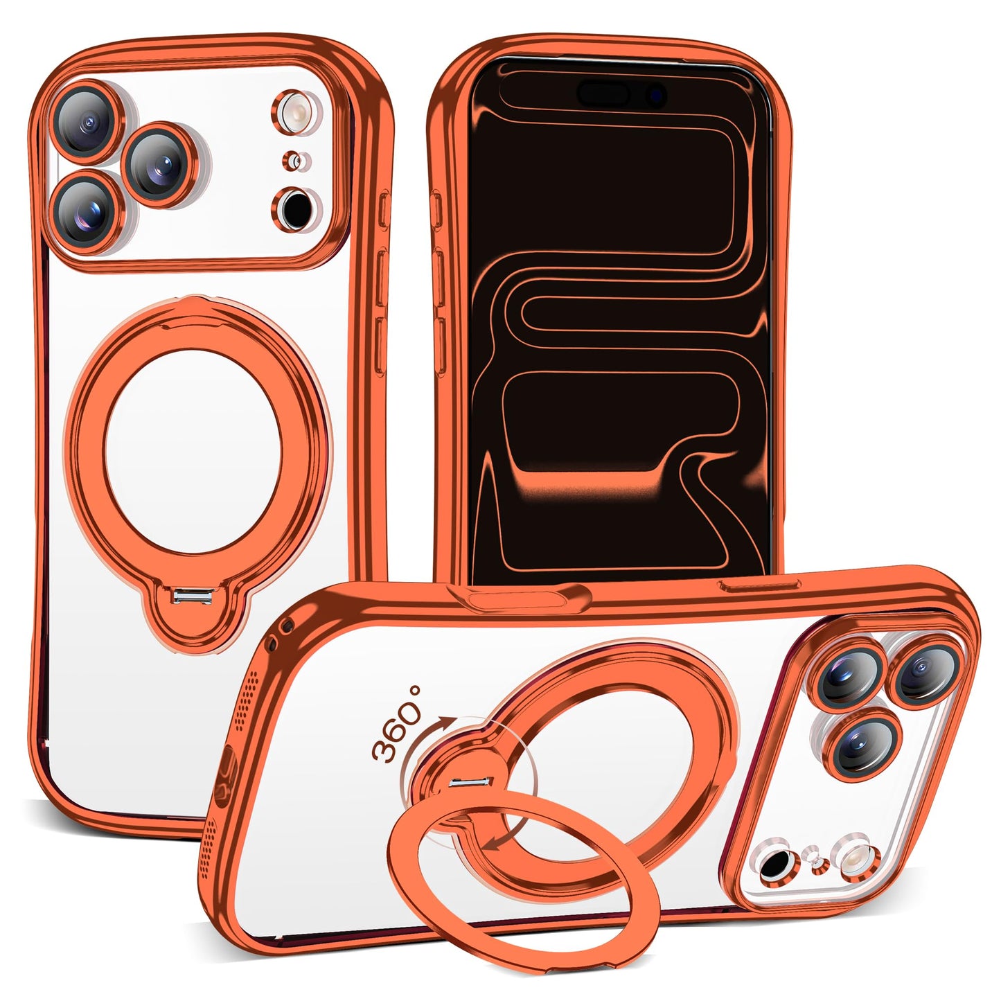 Magnetic Ring Stand Clear Phone Case with Lens Protector
