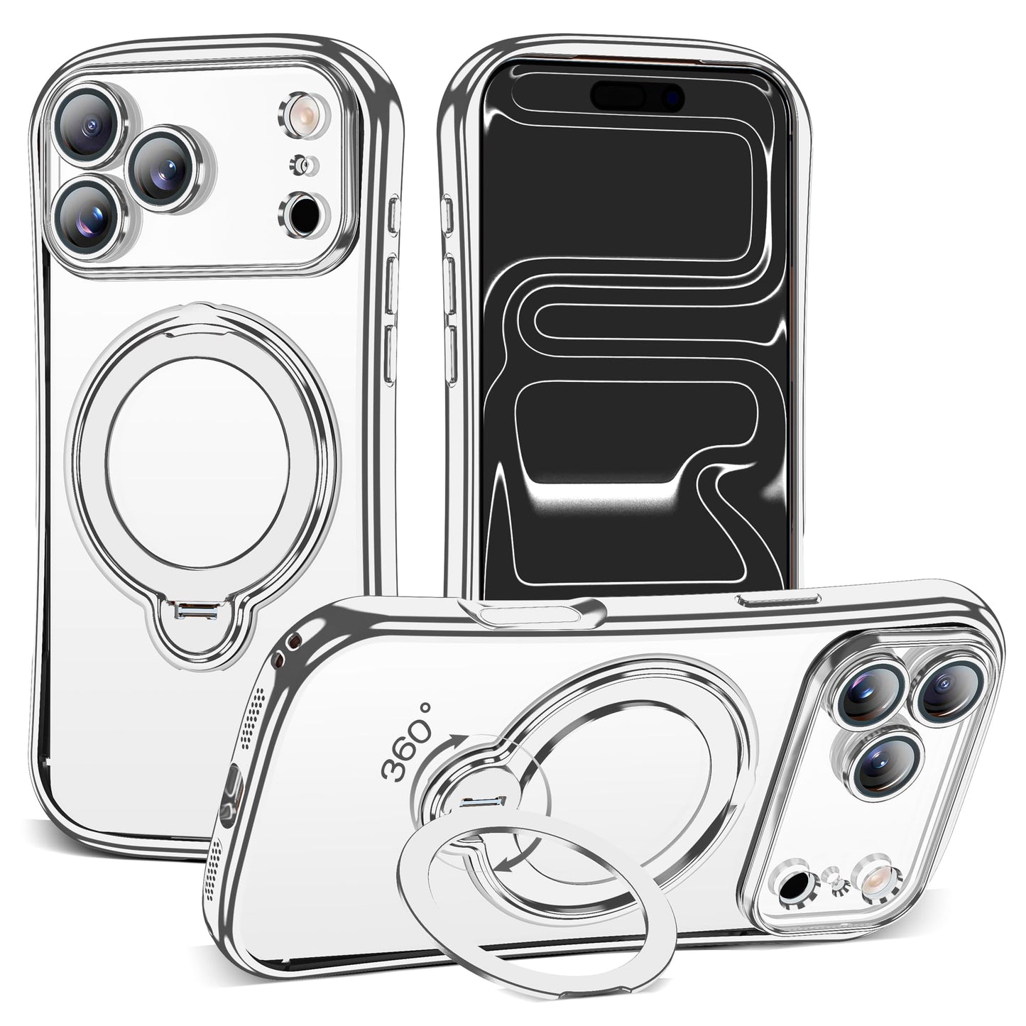 Magnetic Ring Stand Clear Phone Case with Lens Protector
