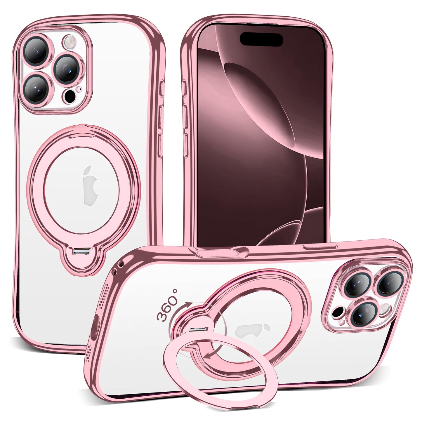 Magnetic Ring Stand Clear Phone Case with Lens Protector