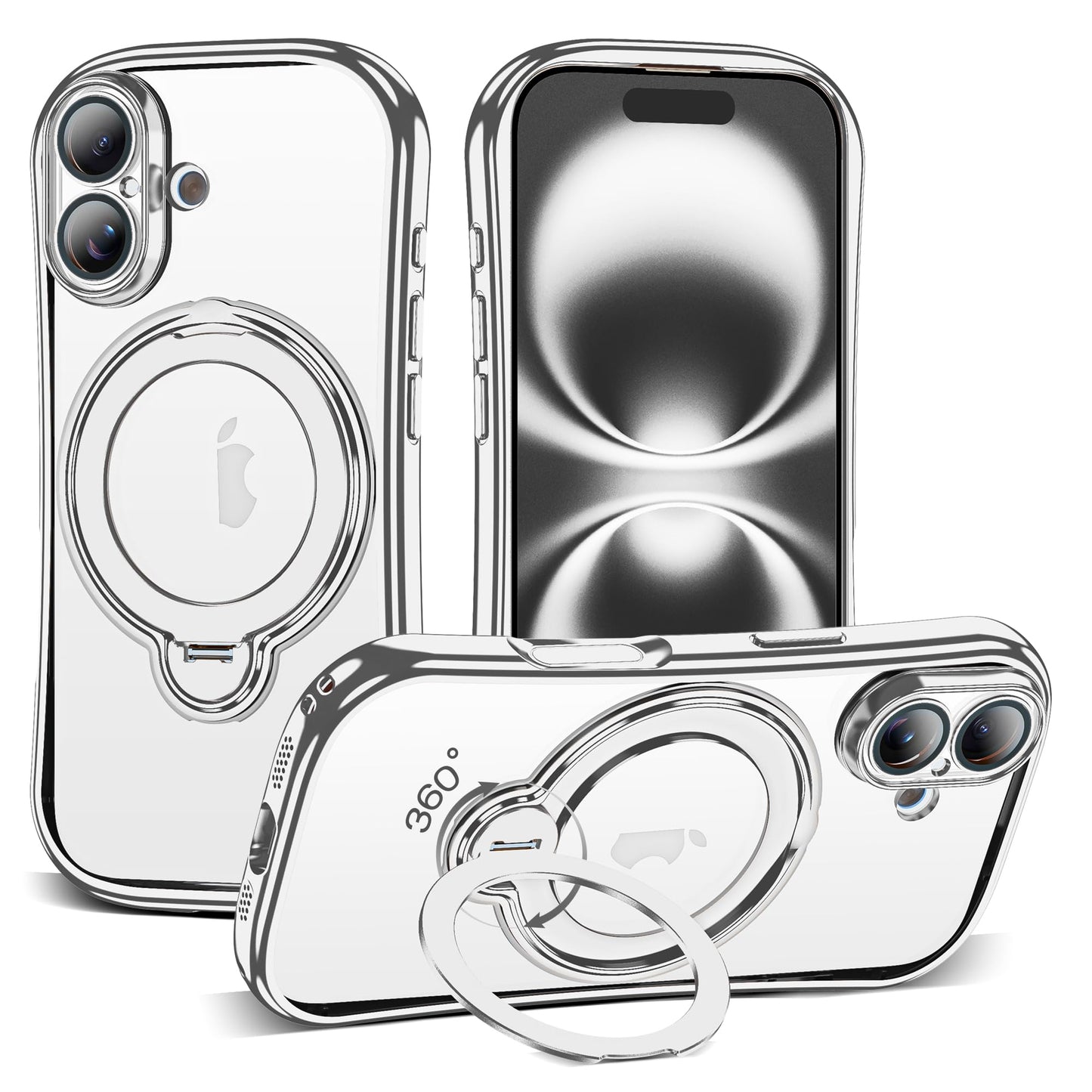 Magnetic Ring Stand Clear Phone Case with Lens Protector