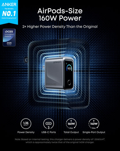 160W 3-Port USB-C GaN Fast Charger with Smart Display