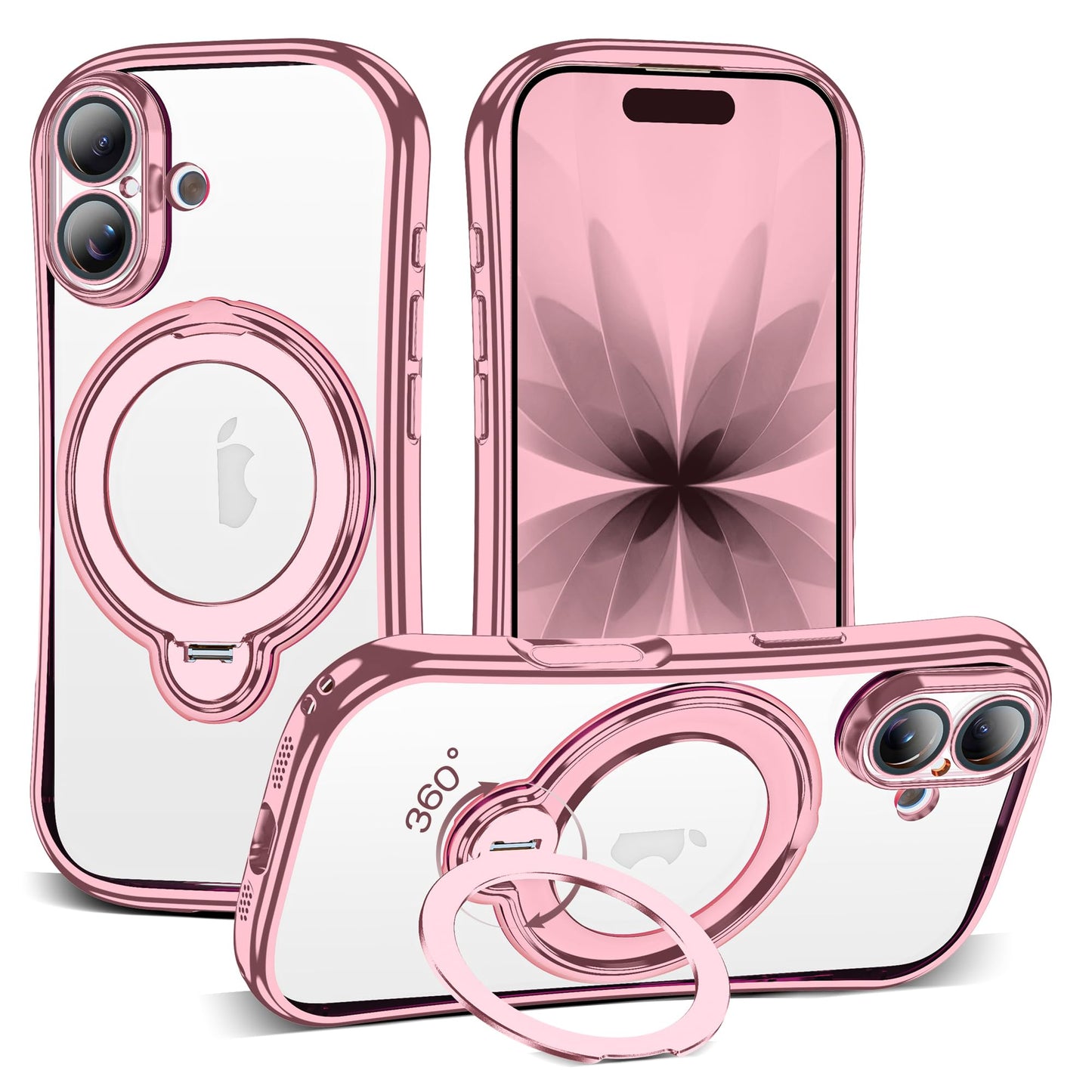 Magnetic Ring Stand Clear Phone Case with Lens Protector